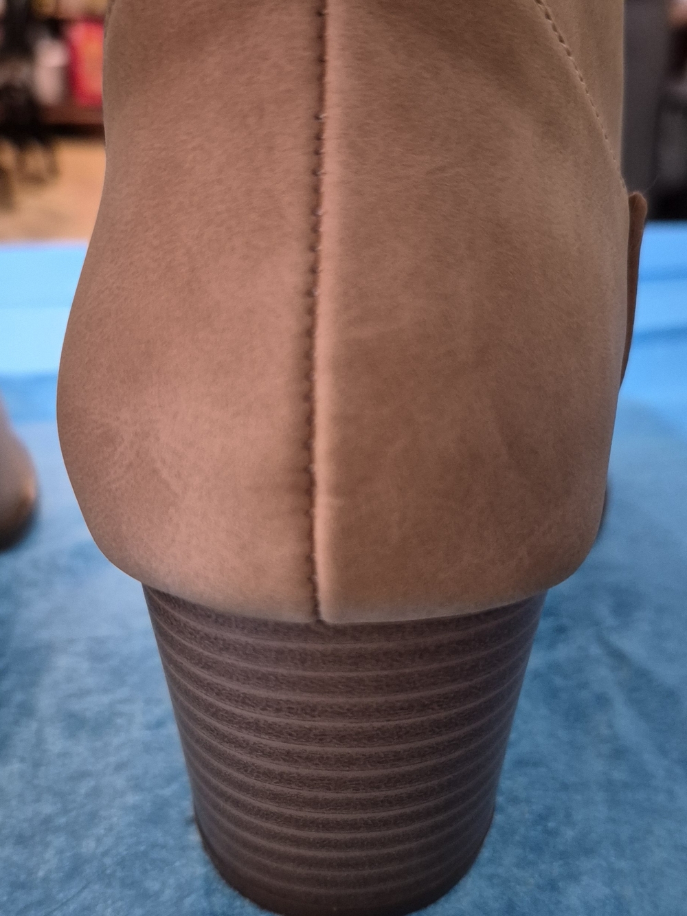 Pink Lily Taupe Pointed Toe Mid Heel Ankle Boots - Picture 8 of 11